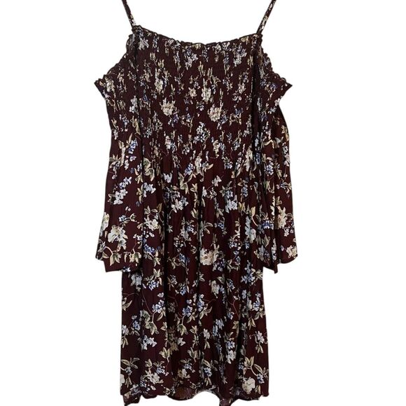 Forever 21 Floral Smocked Off Shoulder Dress Top L NWT Boho Festival Style - Picture 2 of 12